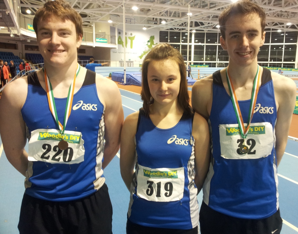 Daniel Finley, Chloe Finley and Conor Durnin at Irish Junior Indoor Championships (Athlone, January 2014)