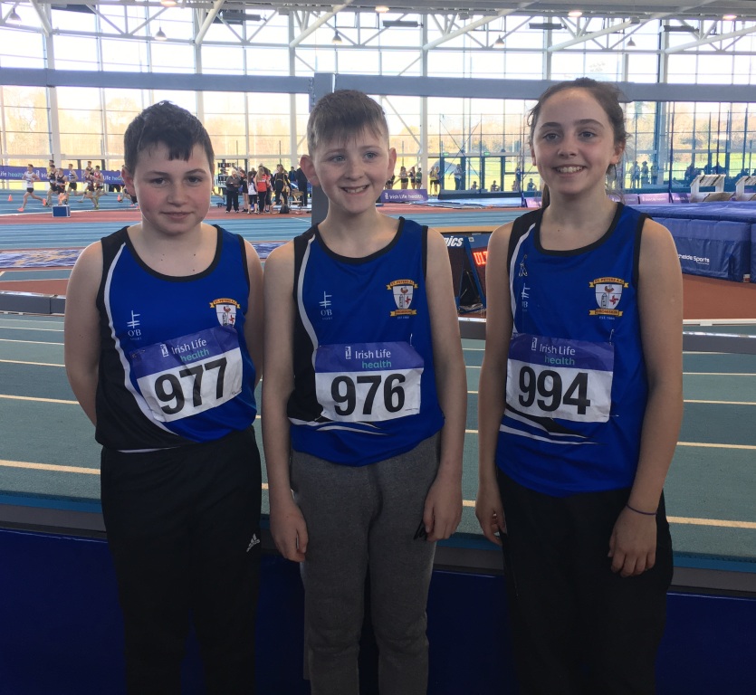 Dean Murtagh, Ronan Deery and Niamh Brady at Irish Juvenile Indoor Championships (Athlone, March 2017)