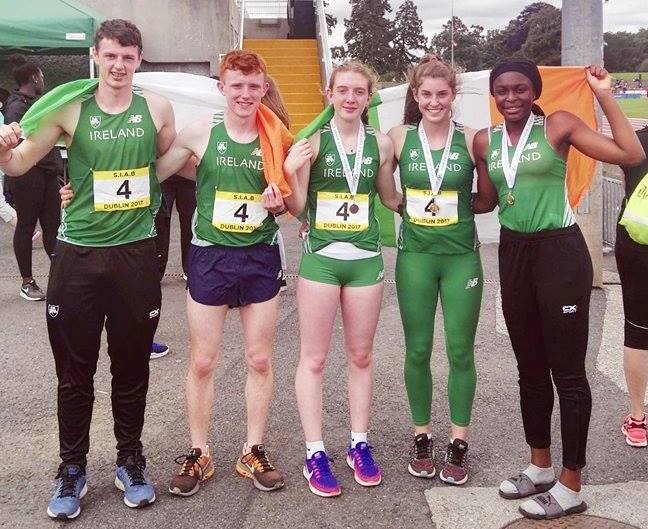 County Louth athletes (including Gabriel Bell on the left) at Anglo-Celtic Schools' International (Santry, July 2017)
