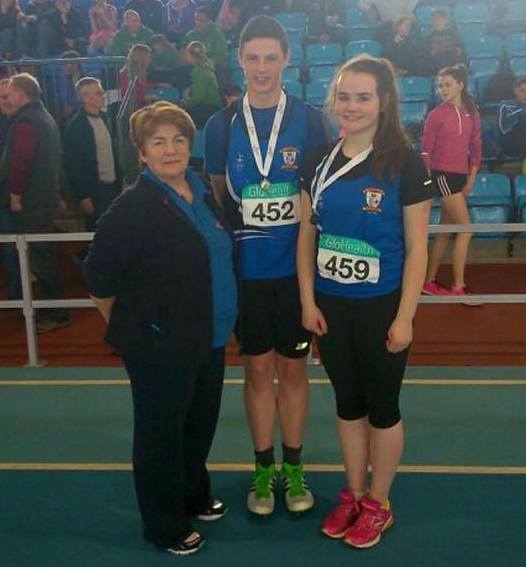 Kathleen McConnell, Gabriel Bell and Katie Murphy at Irish Juvenile Indoor Championships (Athlone, March 2015)