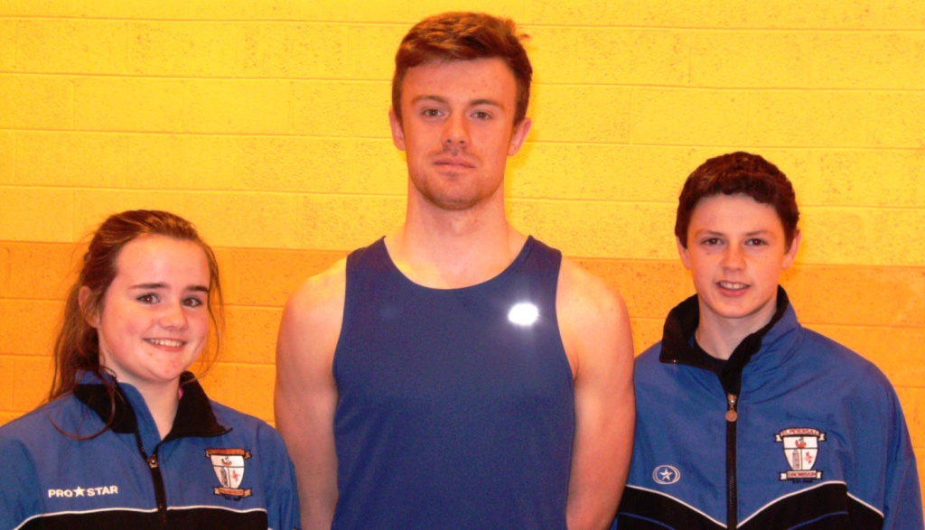 Daniel Finley, Chloe Finley and Conor Durnin at Irish Juvenile Indoor Championships (Athlone, March 2014)