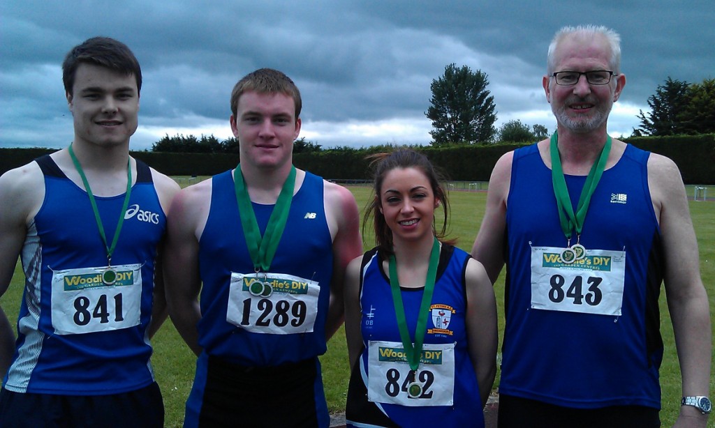 Aaron Finley, Daniel Finley, Olivia McDonald and Tom McGrane at Leinster Senior & U23 Championships (Tullamore, June 2014)