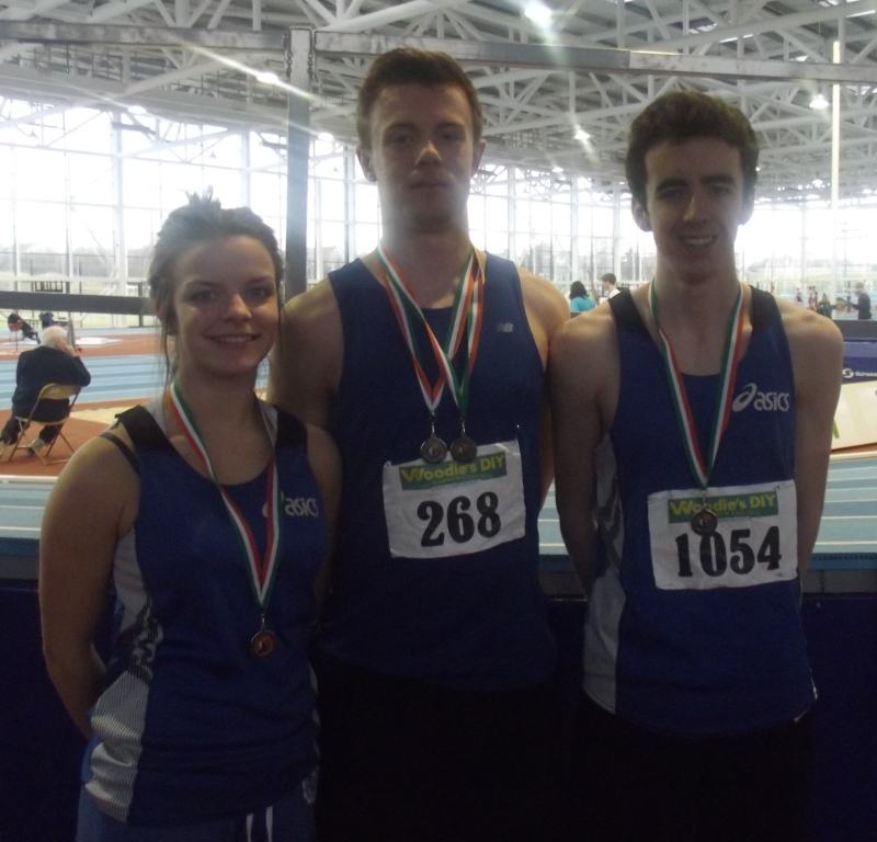 Niamh Fussey, Mark Rogers and Conor Durnin at Irish Juvenile Indoor Championships (Athlone, March 2013)